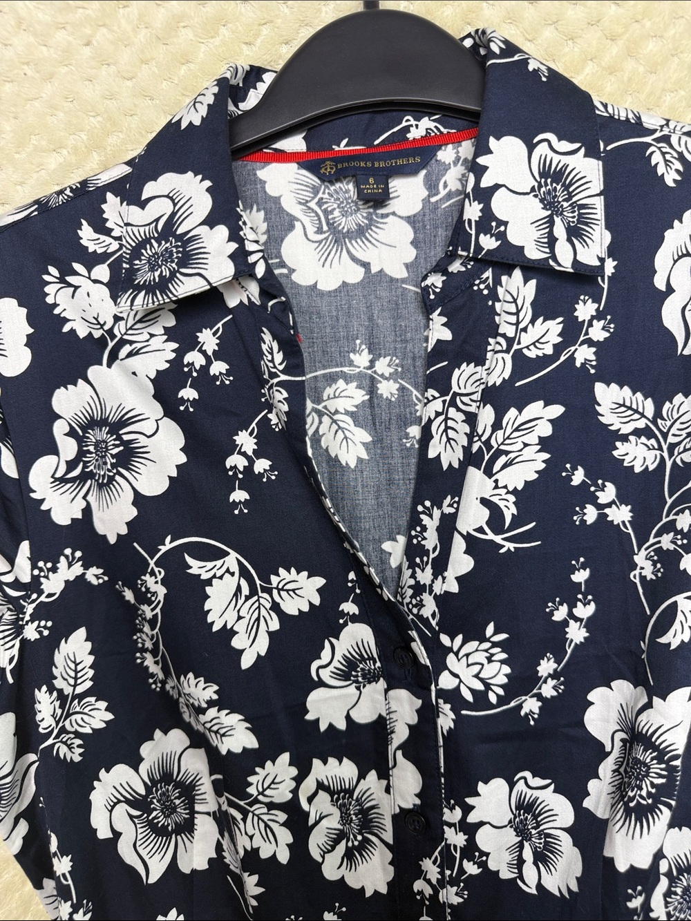 Brooks Brothers Navy Floral Shirt Dress with White Print - Picture 2 of 5